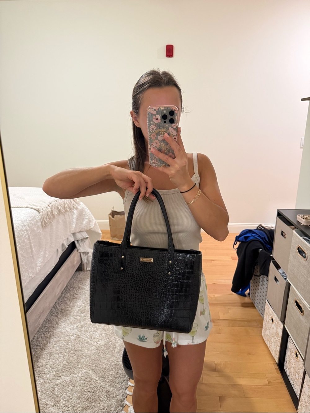 kate spade Black Croc-Embossed Satchel with Top Handles - Picture 6 of 6